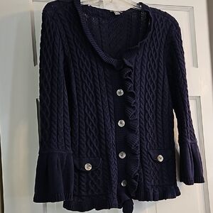 Navy Cable Knit Cardigan Sweater
